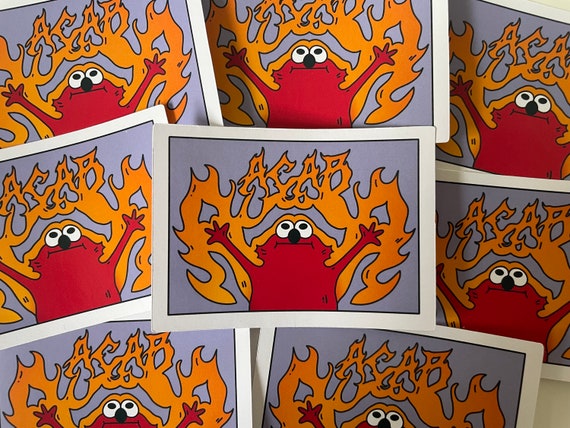 Elmo Meme Sticker, ACAB Sticker, Burning Elmo Sticker, Sticker for Journal, Sticker for Laptop, Gift for Friend