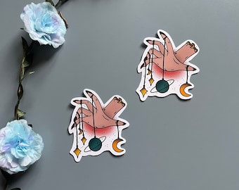 astrology mobile sticker, astro sticker, hand sticker, moon and stars, witchy sticker, gift for friend, sticker for journal