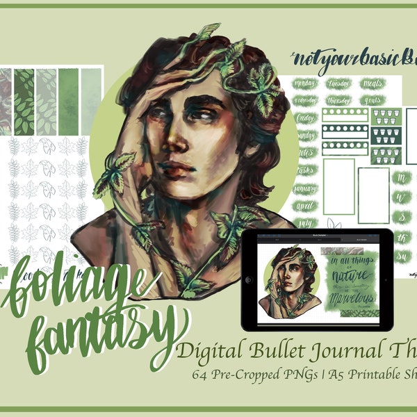 Foliage Fantasy | Digital Bullet Journal Set | Leaf Green | GoodNotes | iPad Stickers | Digital Planner | Goodnotes