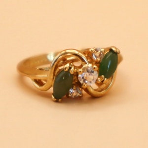 Vintage 18k Gold Electroplated Infinity Jade & Clear CZ Stones Ring, Vintage Gold Plated Jade Ring, Vintage Jade Dolphin Ore Ring