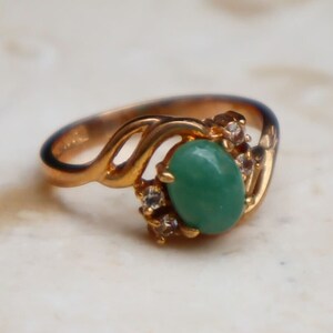 Vintage 18k Gold Electroplated Solitaire Oval Aventurine Gemstone Ring, Vintage Dolphin Ore Gold Plated Ring, Vintage Aventurine Ring