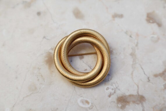 Vintage Gold Tone Rope Textured Brooch, Vintage T… - image 3