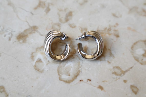 Vintage Monet Silver Tone Swirl Half Hoops Earrings Vintage Half Hoop Silver Earrings Vintage Silver Monet Earrings Etsy