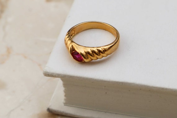 Vintage 18k Gold Electroplated Bright Pink Cubic … - image 5