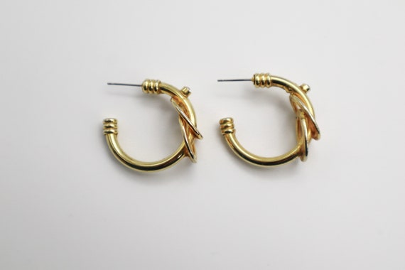 Vintage Gold Tone Interlocking Hoop Earrings, Gol… - image 2