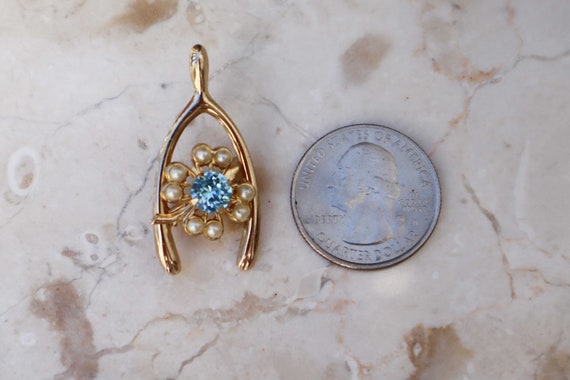 Vintage Gold Tone Wishbone Brooch, Blue Stone and… - image 10