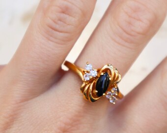Vintage 18k Gold Electroplated Solitaire Onyx Gemstone