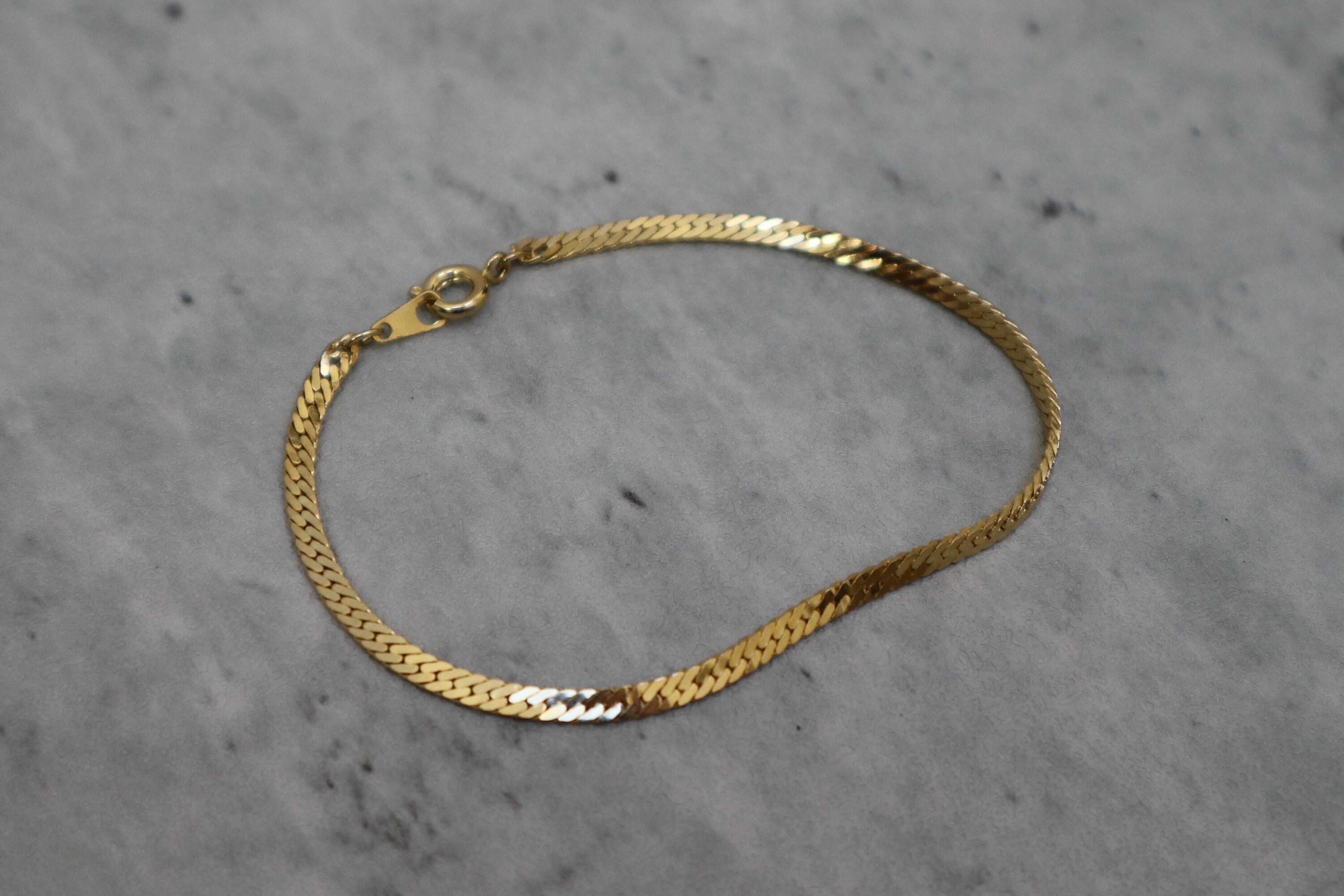 Vintage Gold Herringbone Chain Bracelet Thin Gold Herringbone Etsy