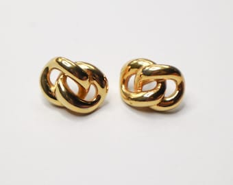 Vintage Napier Small Shiny Gold Tone Interlocking Hoop Stud Earrings, Vintage Gold Textured Double Hoop Earrings, Figure 8 Earrings