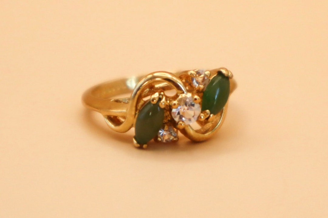 Ore Rng Vintage 18k Gold Electroplated Infinity Jade & Clear CZ Stones Ring ...