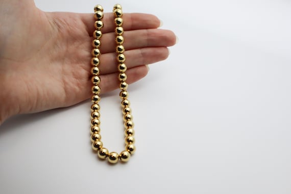 Vintage Gold Beaded Necklace, Chunky Gold Bead Ne… - image 2