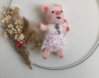Handmade needle felting pig