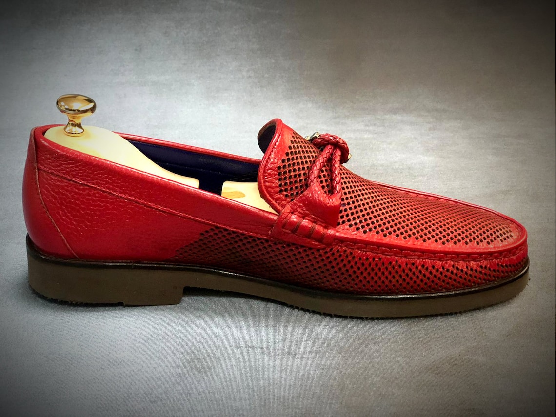 Men's genuine leather red shoesslip Etsy