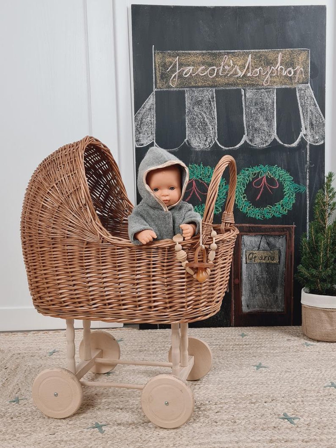 Wicker Baby Carriage Wicker Doll Stroller Wicker Doll Pram Etsy