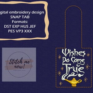 Magical lamp Snap Tab machine embroidery design Genie wishes do come true