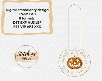 Halloweenpumpa med tryckknappar Maskinbroderidesign Jack-O-Lantern