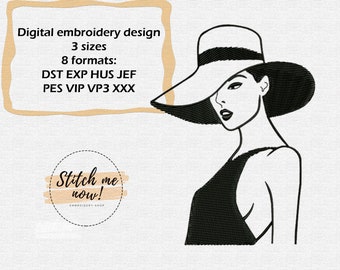 Woman in evening dress machine embroidery design