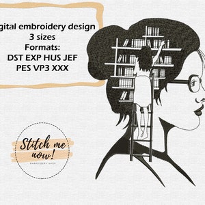 Book Girl Librarian-core machine embroidery design