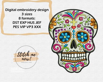 Mexican skull machine embroidery design Dia de los muertos symbol Santa Muerte