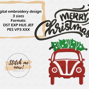 Car With Christmas Tree machine embroidery design Merry Christmas