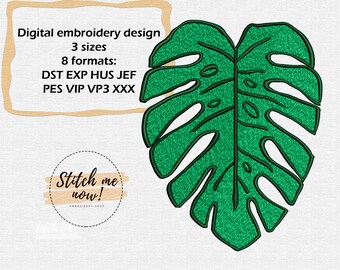 Tropical Monstera Leaf machine embroidery design