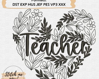 Teacher Heart Pattern Machine Embroidery Design – Digital File in 3 Sizes – Teacher Gift Idea for Back to School & Appreciation Week