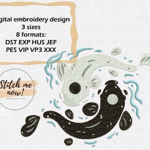 Yin Yang Koi fish machine embroidery design