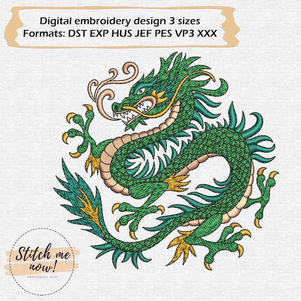 Green Wooden Dragon machine embroidery design