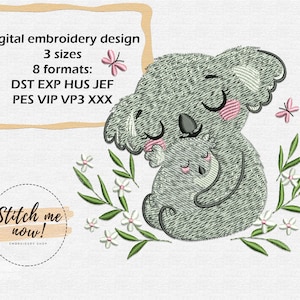 Koala with baby with plants machine embroidery design