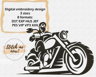 Biker machine embroidery design