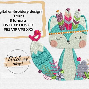 Tribal fox machine embroidery design