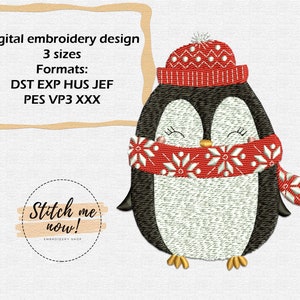 Cute penguin christmas machine embroidery design New Year