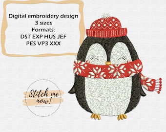 Cute penguin christmas machine embroidery design New Year