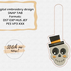 Halloween Skull Snap Tab Machine Embroidery Design