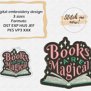 Books Are Magical machine embroidery design Librarian-core Snap Tab Eyelet