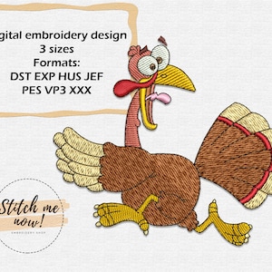 Running Turkey machine embroidery design Thanksgiving Day