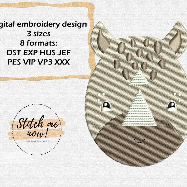 Rhinoceros head machine embroidery design