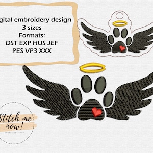 Paw Print With Wings machine embroidery design + Snap Tab Eyelet