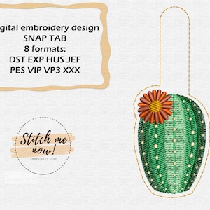 Flowering Сactus Snap Tab machine embroidery design