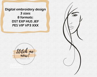 Long-haired girl machine embroidery design