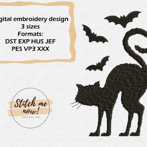 Cat & Bats Halloween machine embroidery design