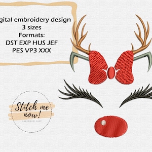 Christmas Deer With Bow machine embroidery design