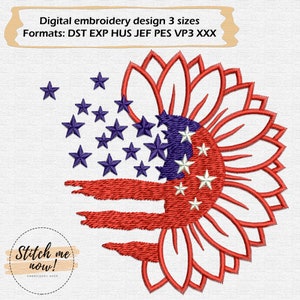 USA Flag Flower Machine Embroidery Design - The 4th Of July