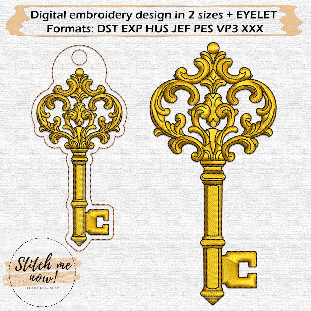 Enchanted Key Graphics Enchanted Magic Key Machine Embroidery Design in 2 Sizes Includes Snap ...