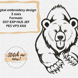 Bear machine embroidery design
