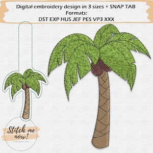 Coconut Palm Tree Machine Embroidery Design With Snap Tab