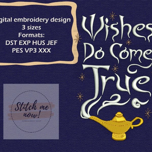Magical lamp machine embroidery design Genie wishes do come true
