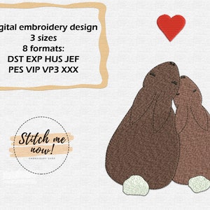 Bunnies in love machine embroidery design Valentine&#39;s Day