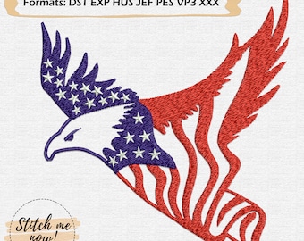 USA Flag Eagle Machine Embroidery Design - The 4th Of July