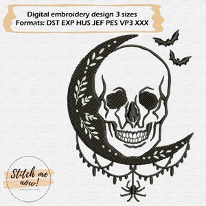 Skull And Moon machine embroidery design Halloween